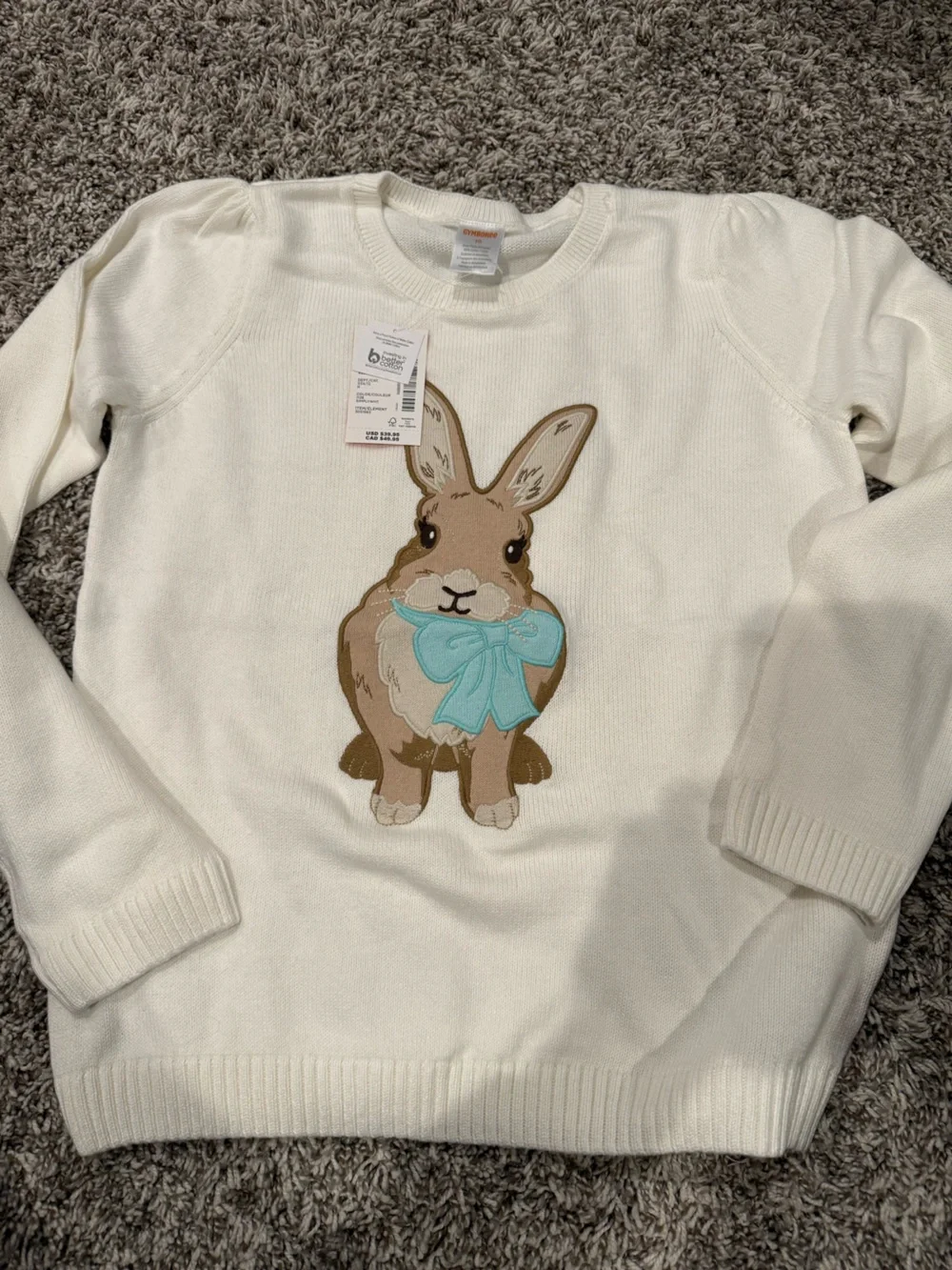 Gymboree Cream Sweater with Brown Bunny and Light Blue Bow